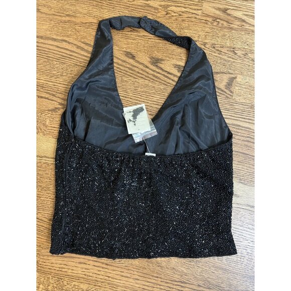 VTG Hugo Buscati Womens Black 100% Silk Beaded Halter Top Size 12 Holiday Y2K - Picture 4 of 10
